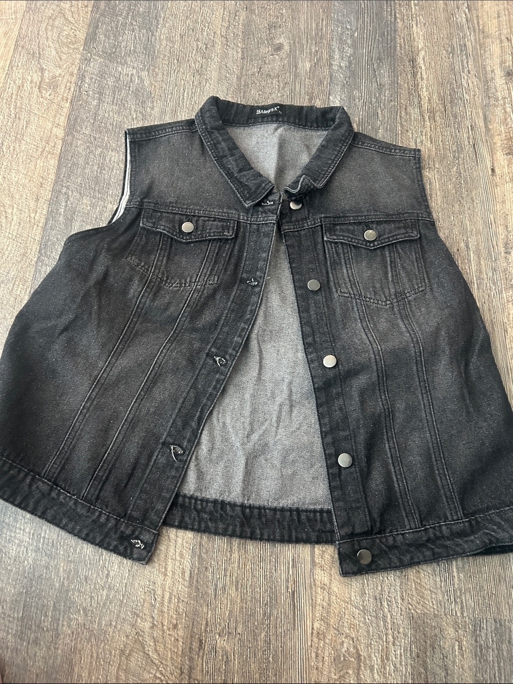 Allegra K Black Denim Jacket Vest- Black